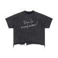 Vintage Wash "Viva la Revolución!" Boxy Distressed Hem T-Shirt | Unisex 100% Cotton Graphic Tee | Statement Apparel