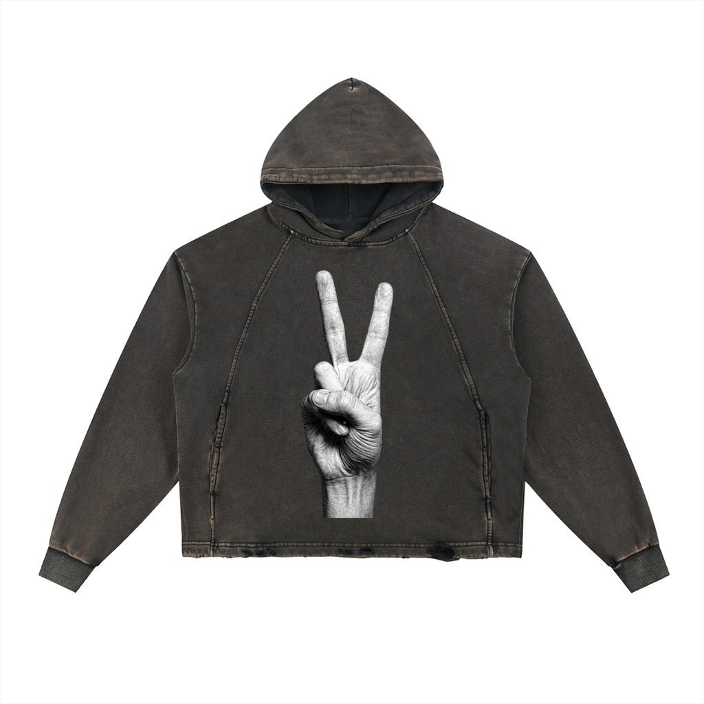 Frayed-Hem Peace Hoodie