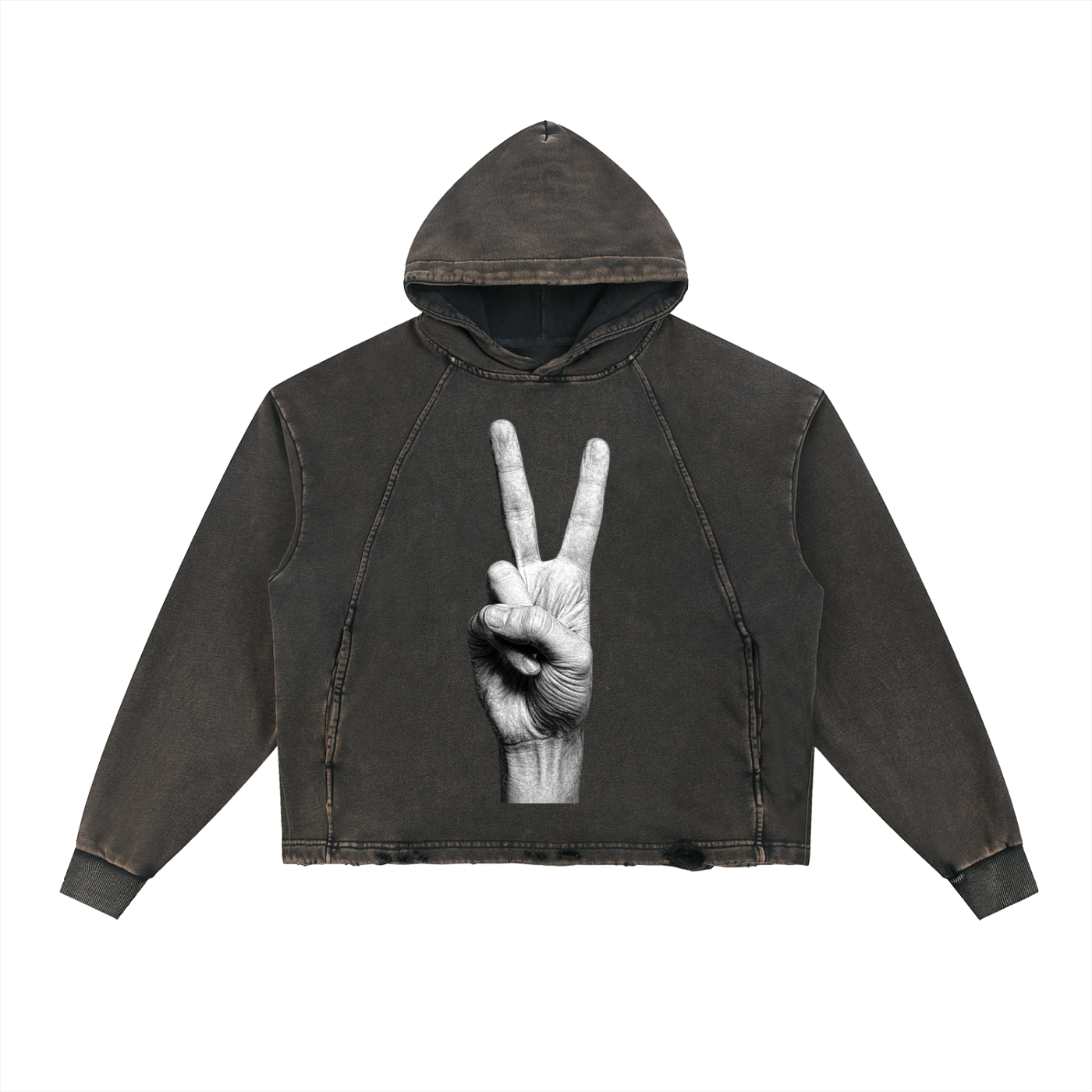 Frayed-Hem Peace Hoodie