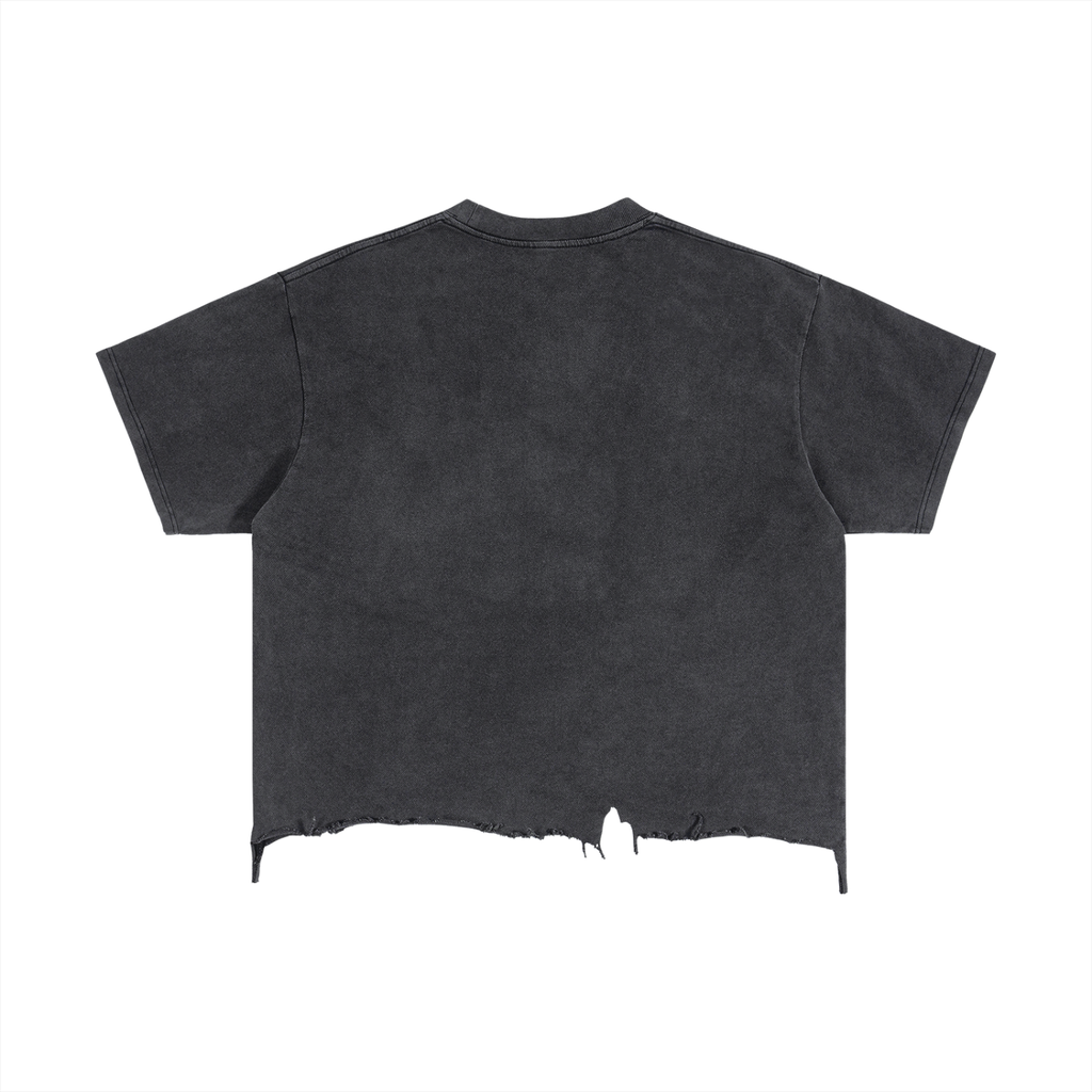 Vintage Wash "Viva la Revolución!" Boxy Distressed Hem T-Shirt | Unisex 100% Cotton Graphic Tee | Statement Apparel